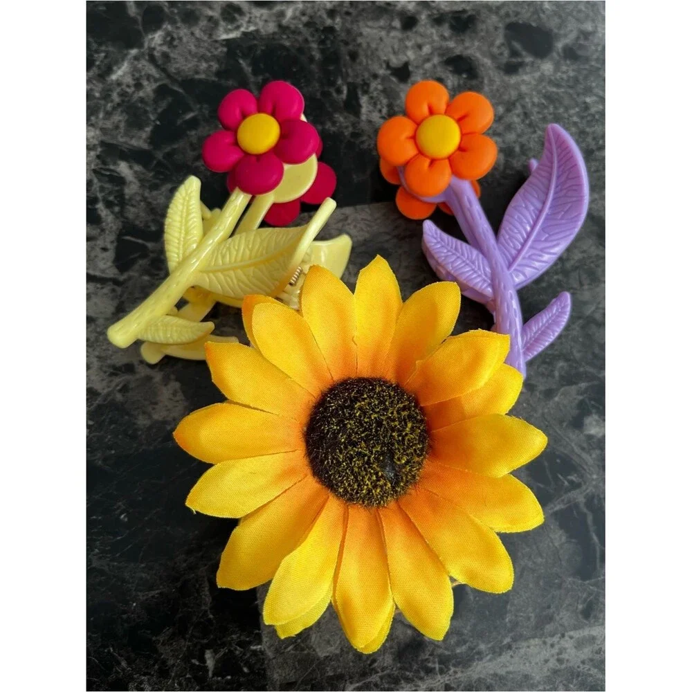 Flower Hair Claw Clip Set Yellow Sunflower & Colorful Flower Claw Clips
